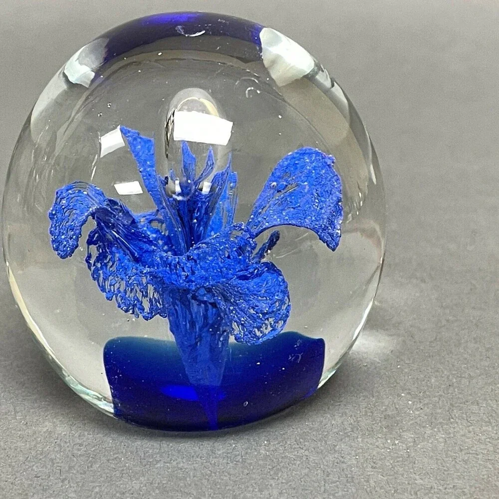 Pier 1 Imports Clear Blue Glass Paperweight Paper Holder 2 5/8